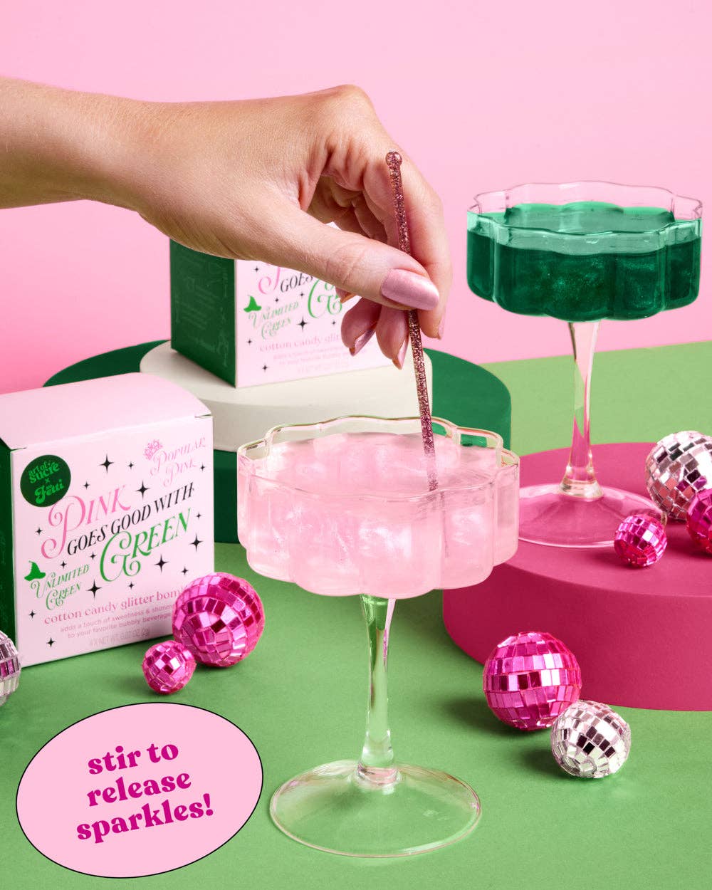 Good Witch / Bad Witch Pink & Green Drink Glitter Bombs - bubblegum market