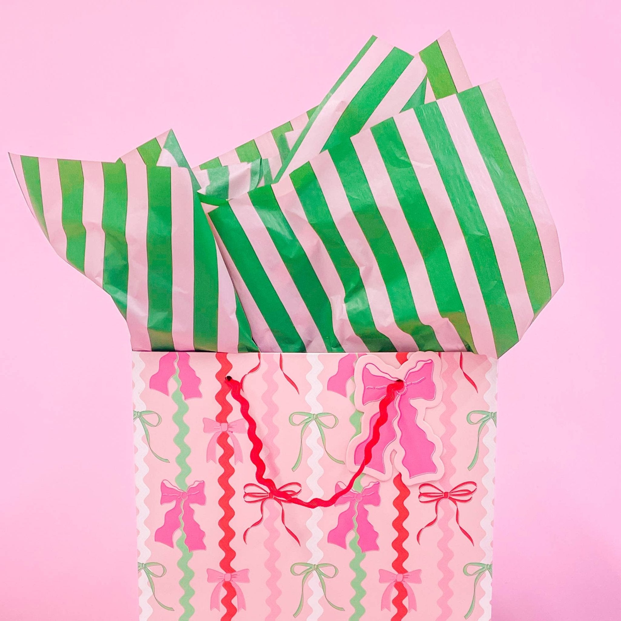 Green & Pink Stripe Tissue Paper - bubblegum market