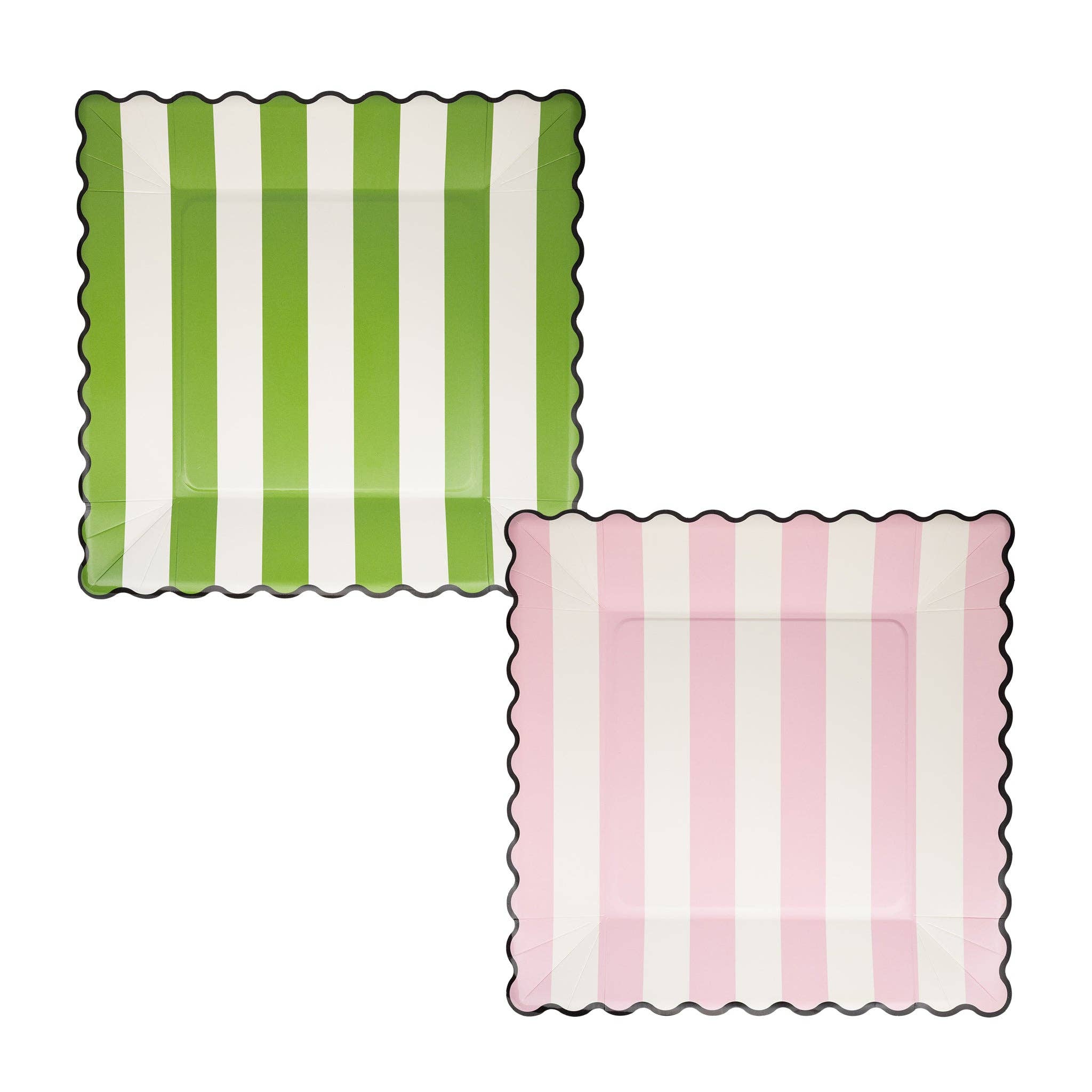 Green Stripe / Pink Stripe Paper Plates 11" - bubblegum market