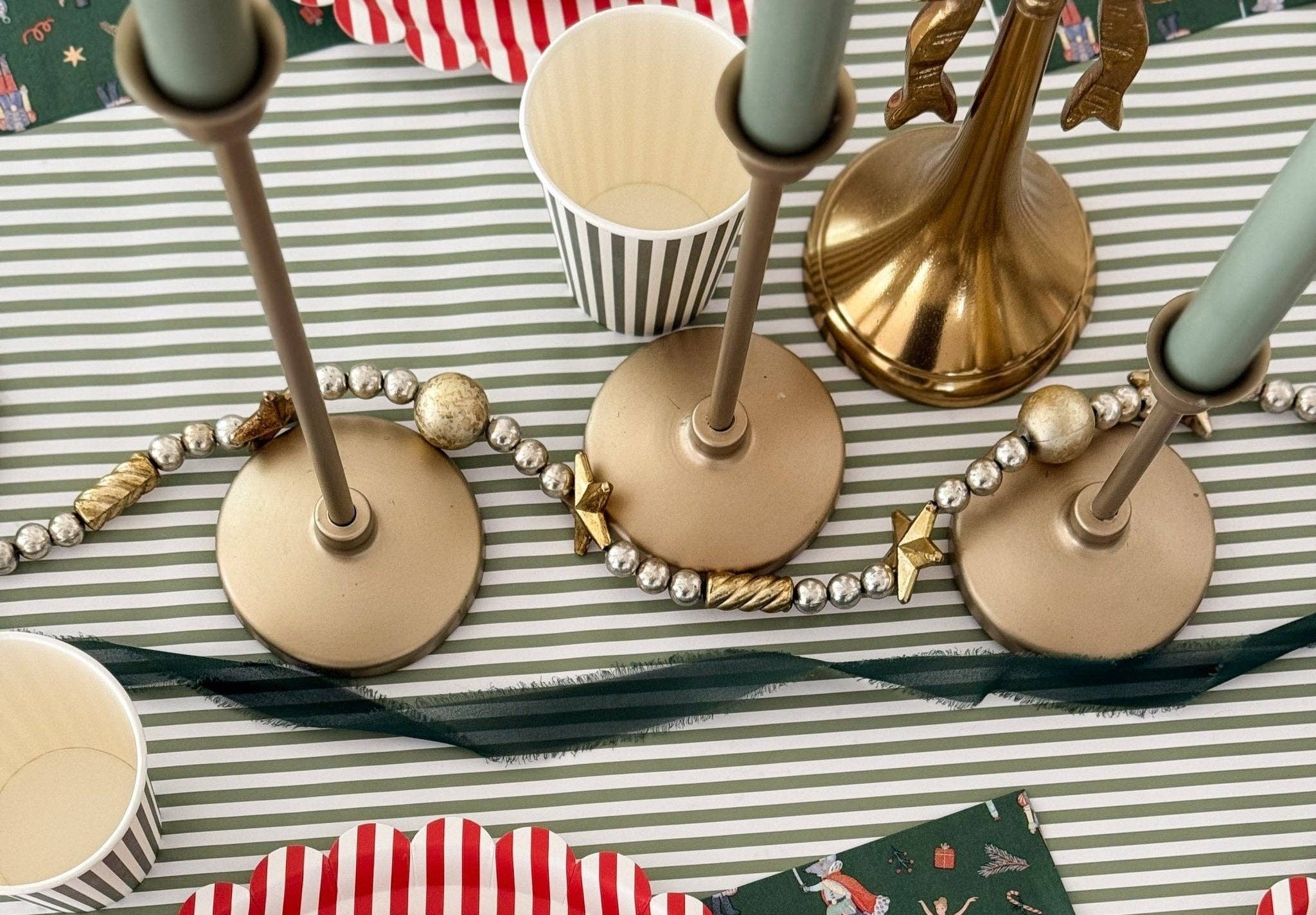 Green & White Candy Stripe Paper Table Runner - bubblegum market