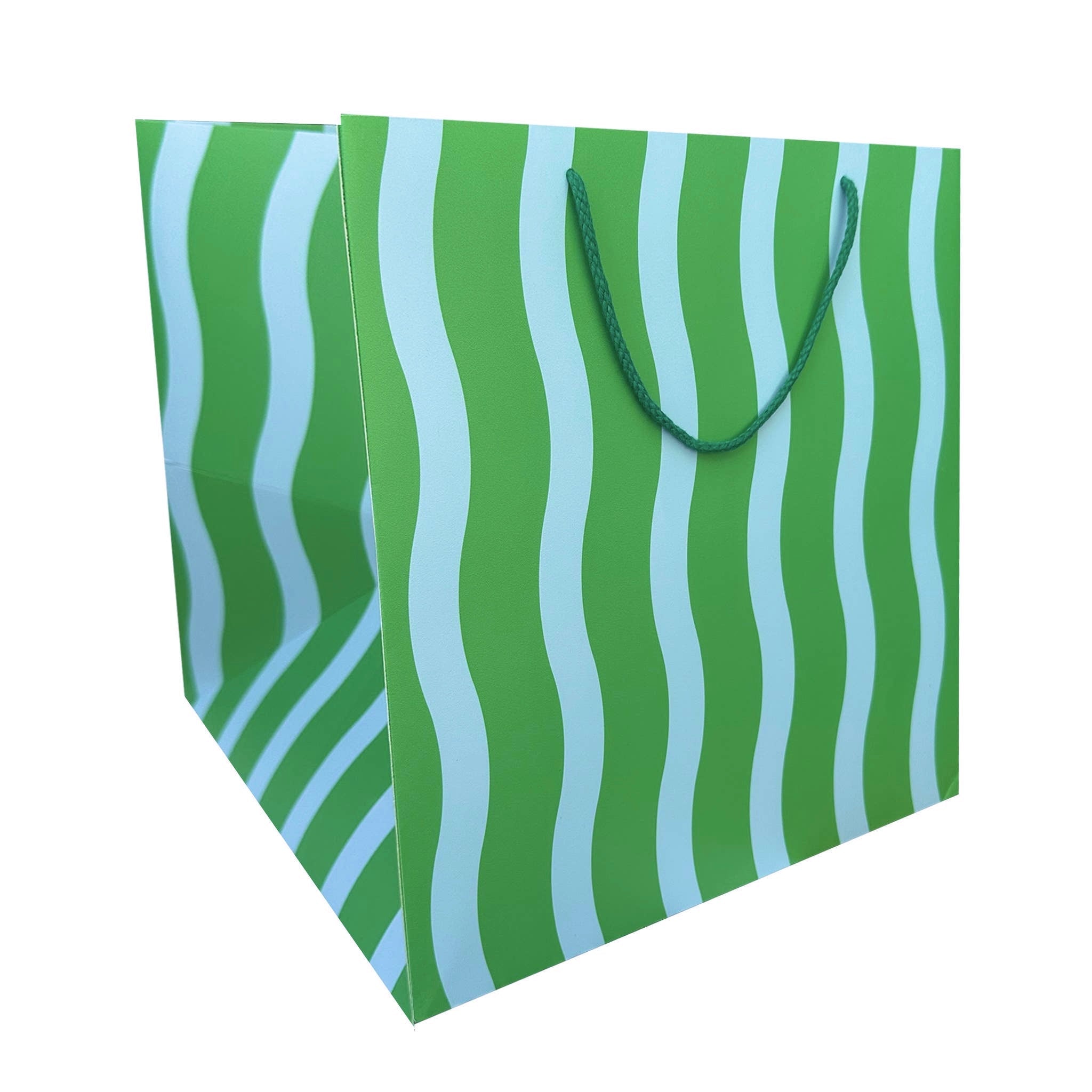 Green/Aqua Fussy Stripe Large Square Gift Bag - bubblegum market