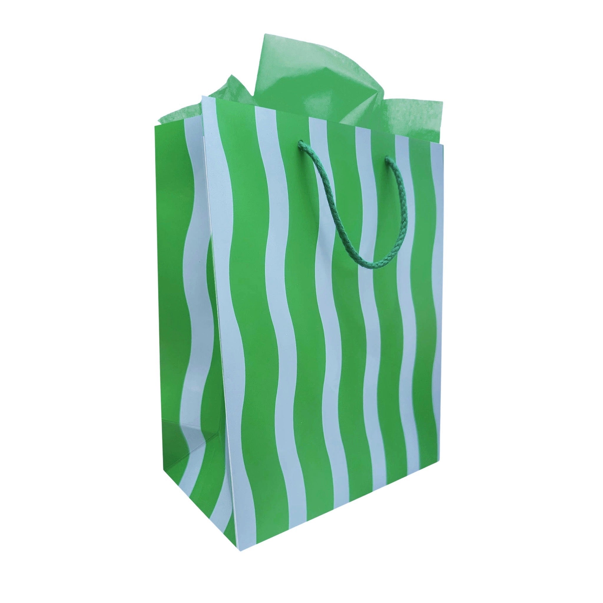 Green/Aqua Fussy Stripe Medium Gift Bag - bubblegum market