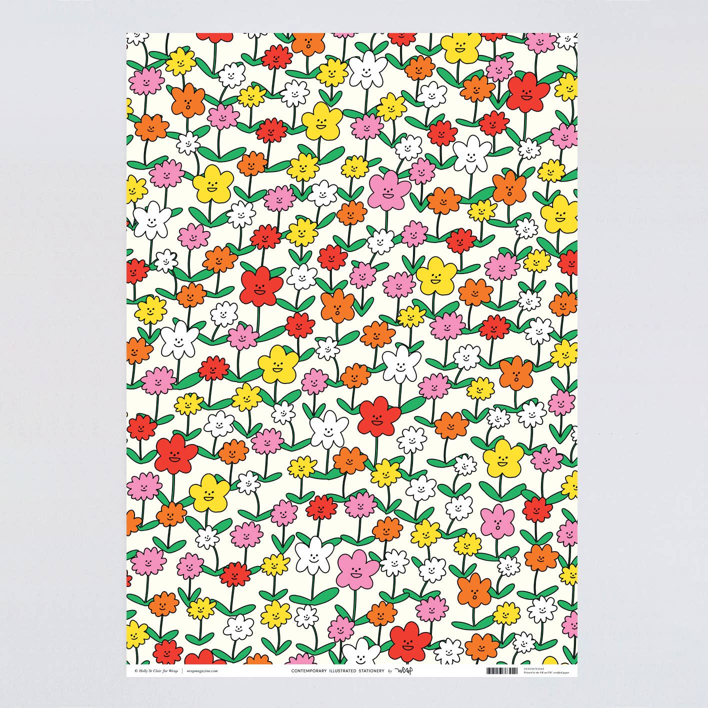 'Happy Flowers' Gift Wrap Sheet - bubblegum market