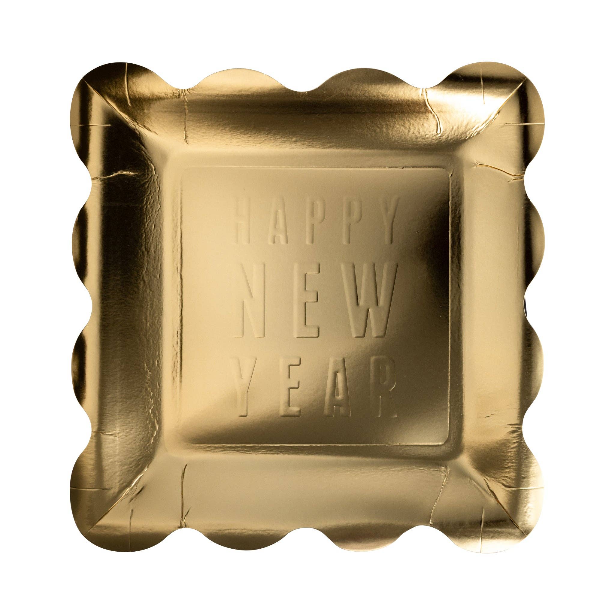 Happy New Year Shiny Gold Embossed Plates 9" - bubblegum market