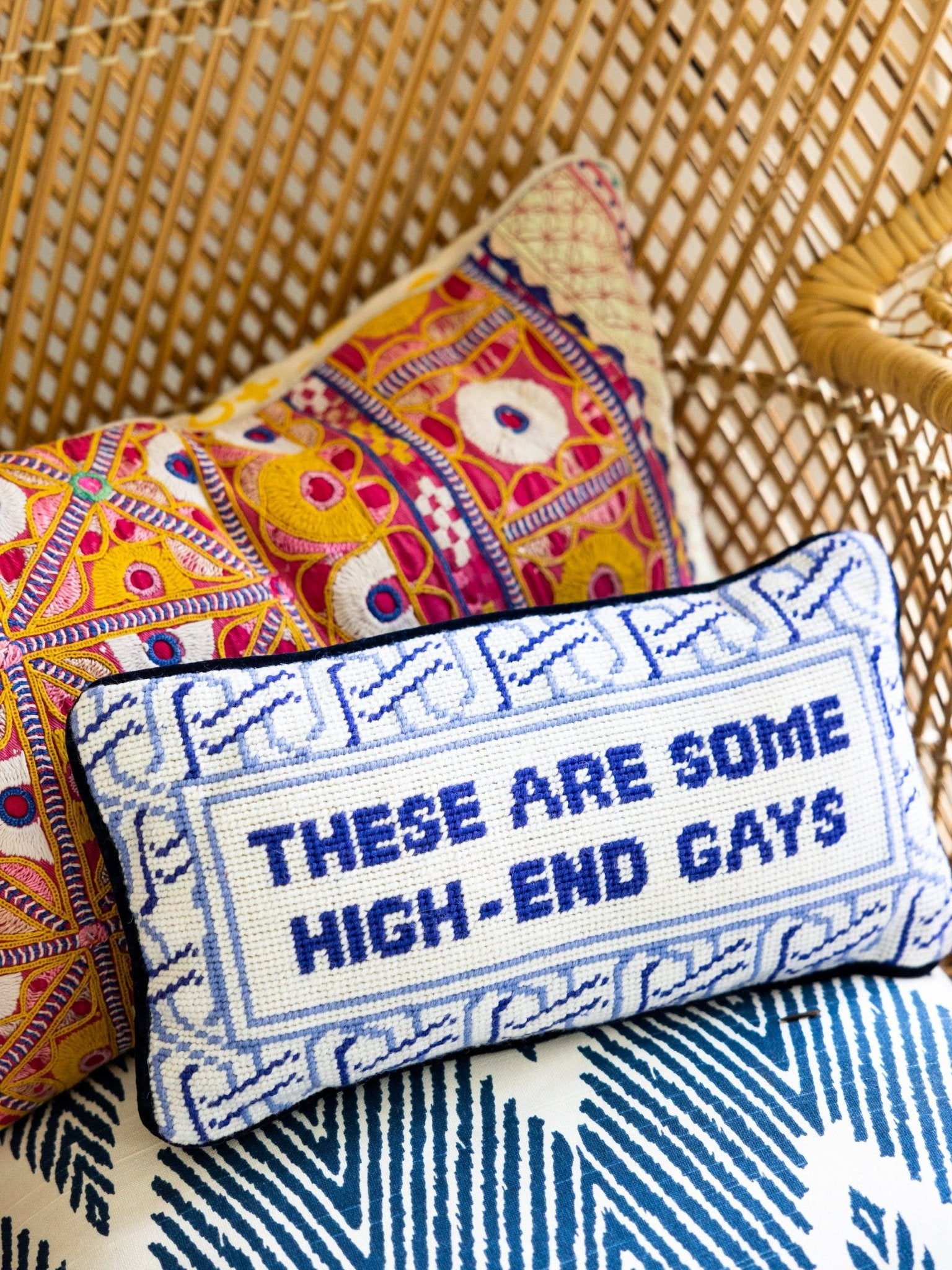 HIGH - END GAYS Needlepoint Pillow - bubblegum market