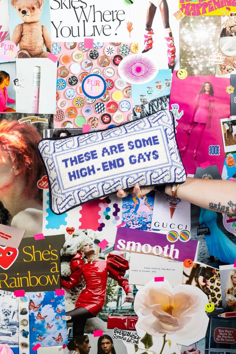 HIGH - END GAYS Needlepoint Pillow - bubblegum market