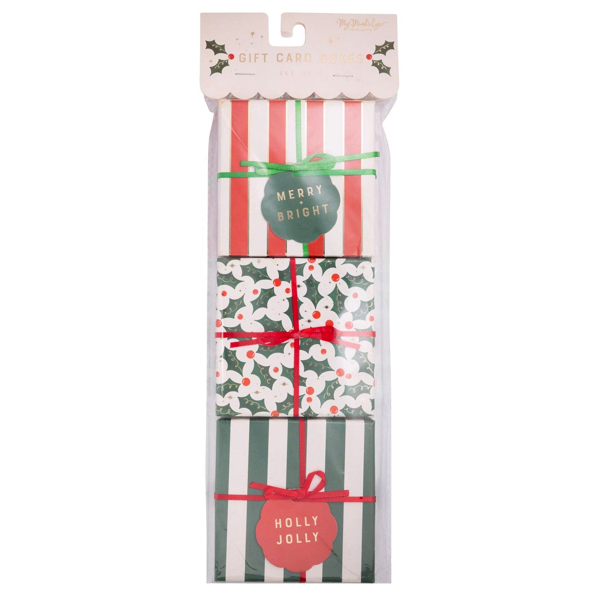 Holiday Holly & Stripes Gift Card Boxes - bubblegum market