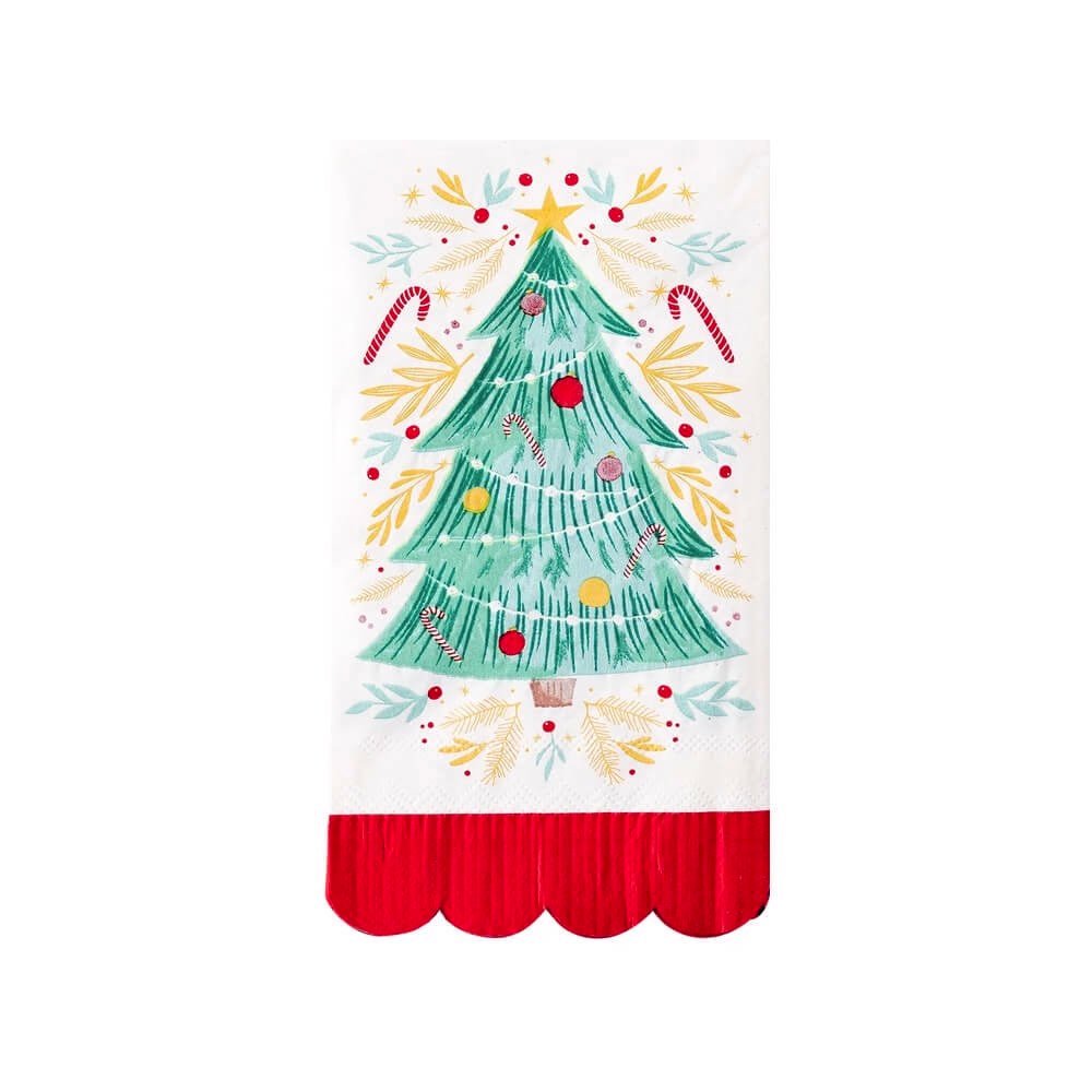 Holiday Watercolor Tree Fringe Paper Dinner Napkins - bubblegum market