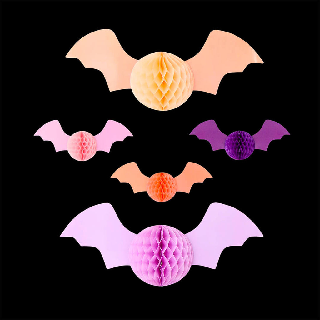 honeycomb-tissue-paper-halloween-bats-peach-purplr-lilac-coral-pink-black