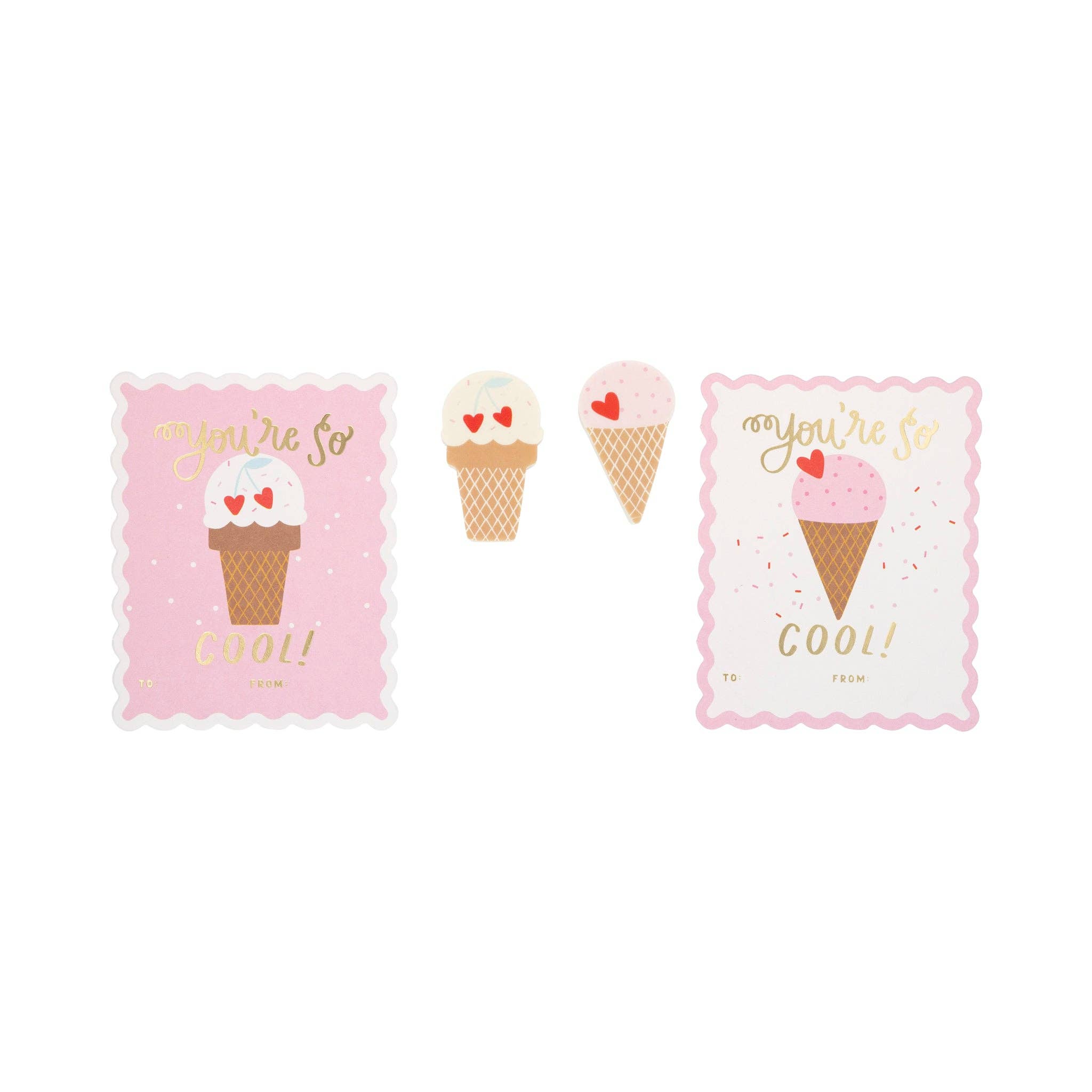 Ice Cream Valentine's Cards and Eraser Set (12 ct) - bubblegum market