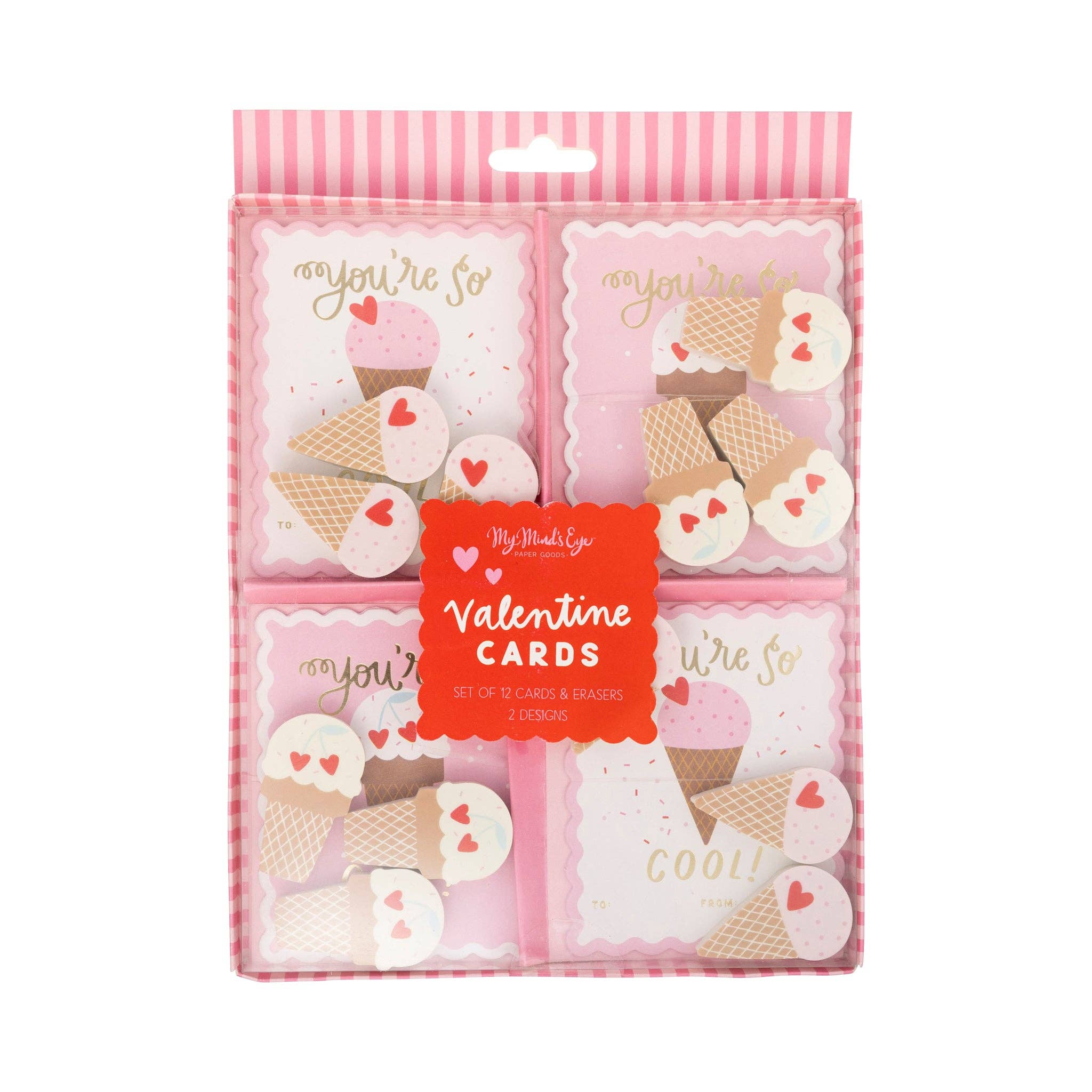 Ice Cream Valentine's Cards and Eraser Set (12 ct) - bubblegum market