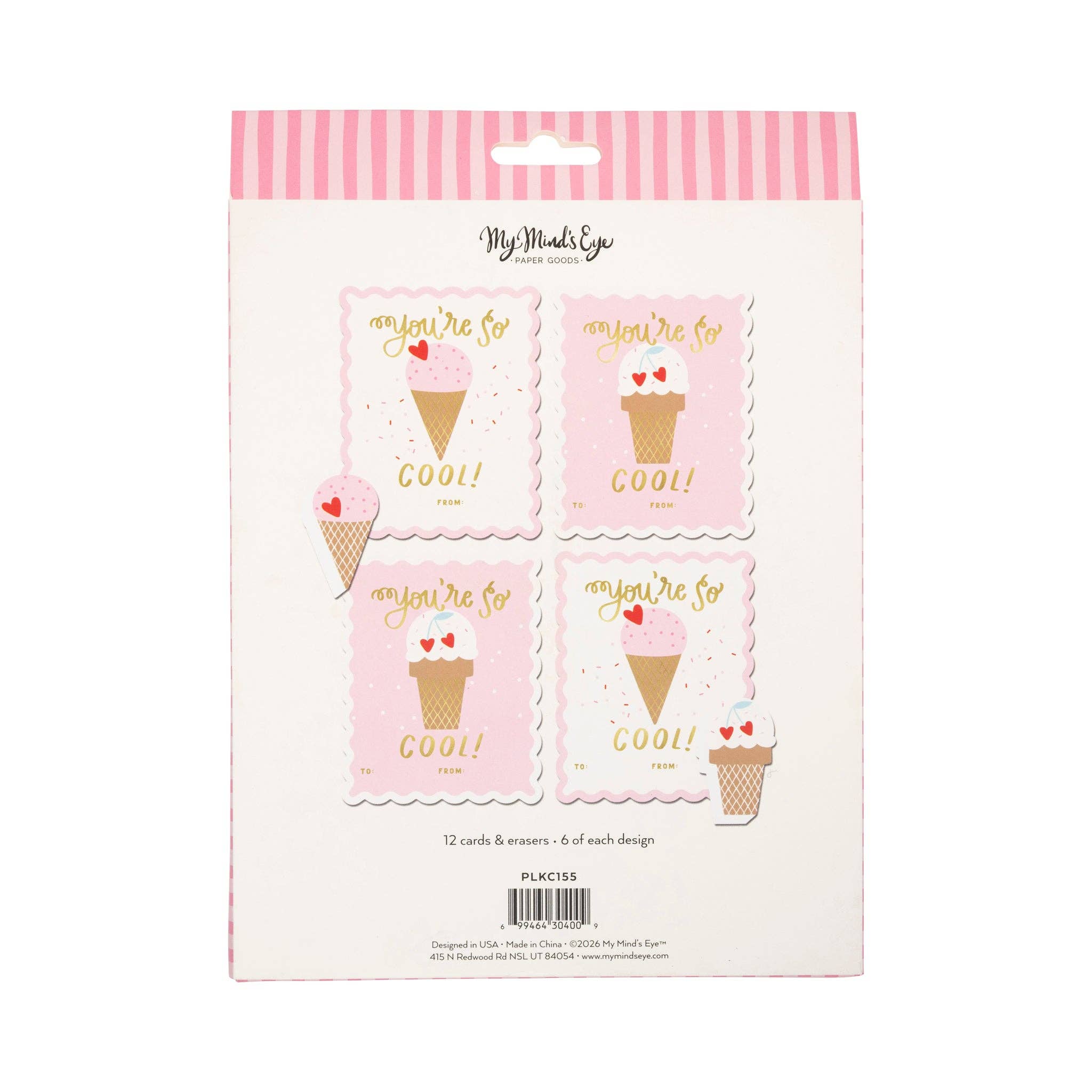 Ice Cream Valentine's Cards and Eraser Set (12 ct) - bubblegum market