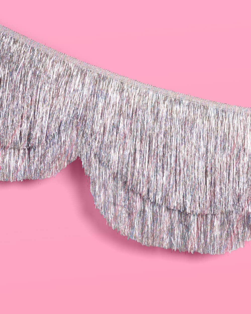 Iridescent Silver Scalloped Fringe Banner - bubblegum market