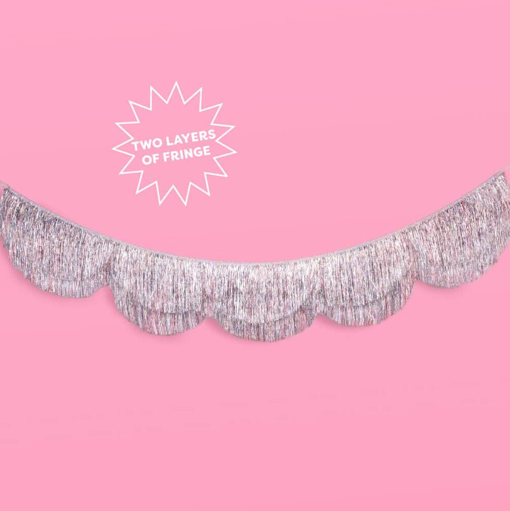 Iridescent Silver Scalloped Fringe Banner - bubblegum market