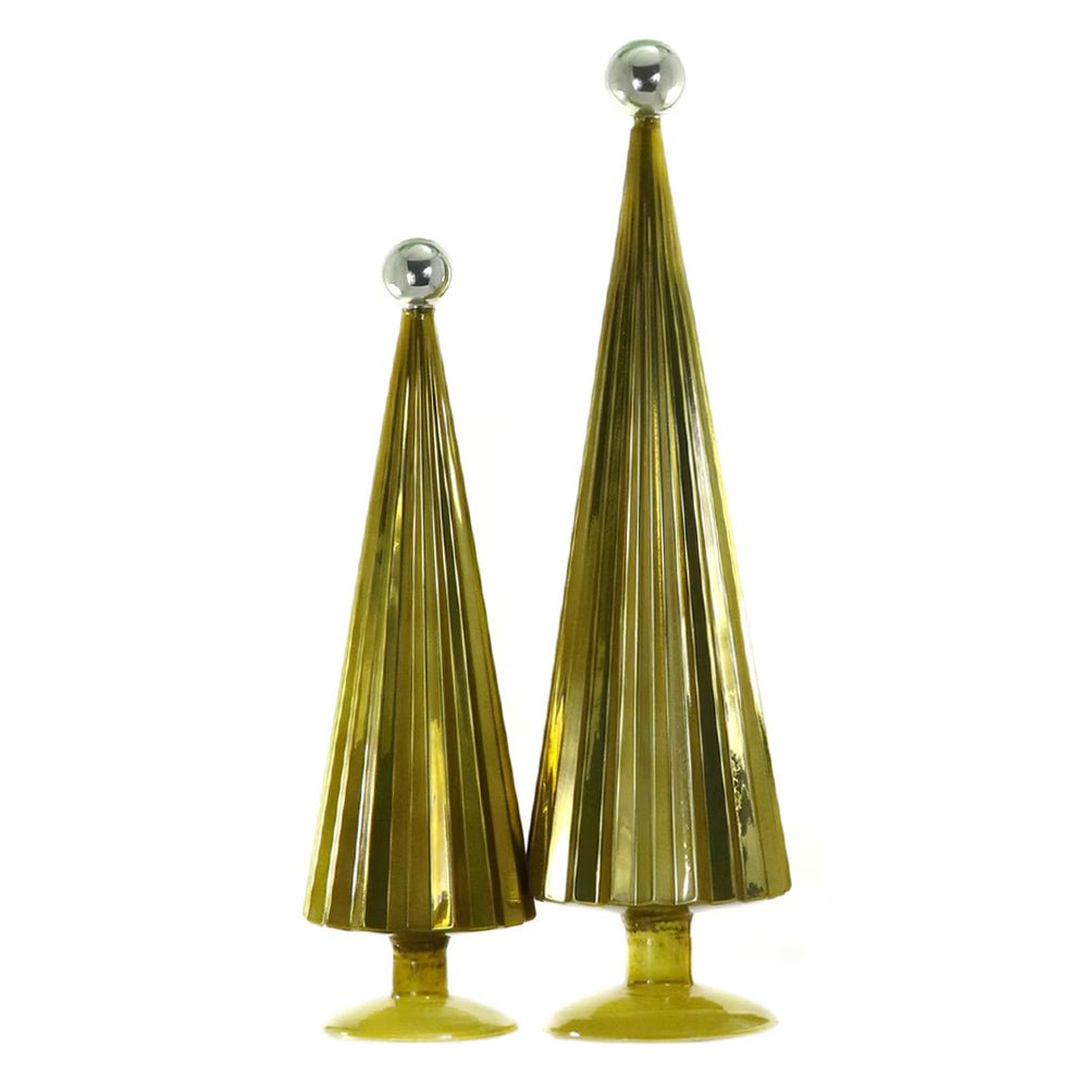 Large Pleated Glass Trees in Moss / Aqua (Set of 2) - bubblegum market