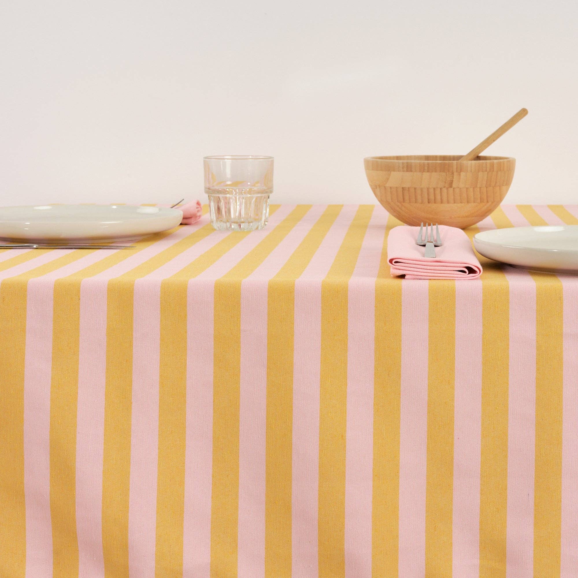 Light Pink / Flaxseed Striped Tablecloth 98" - bubblegum market