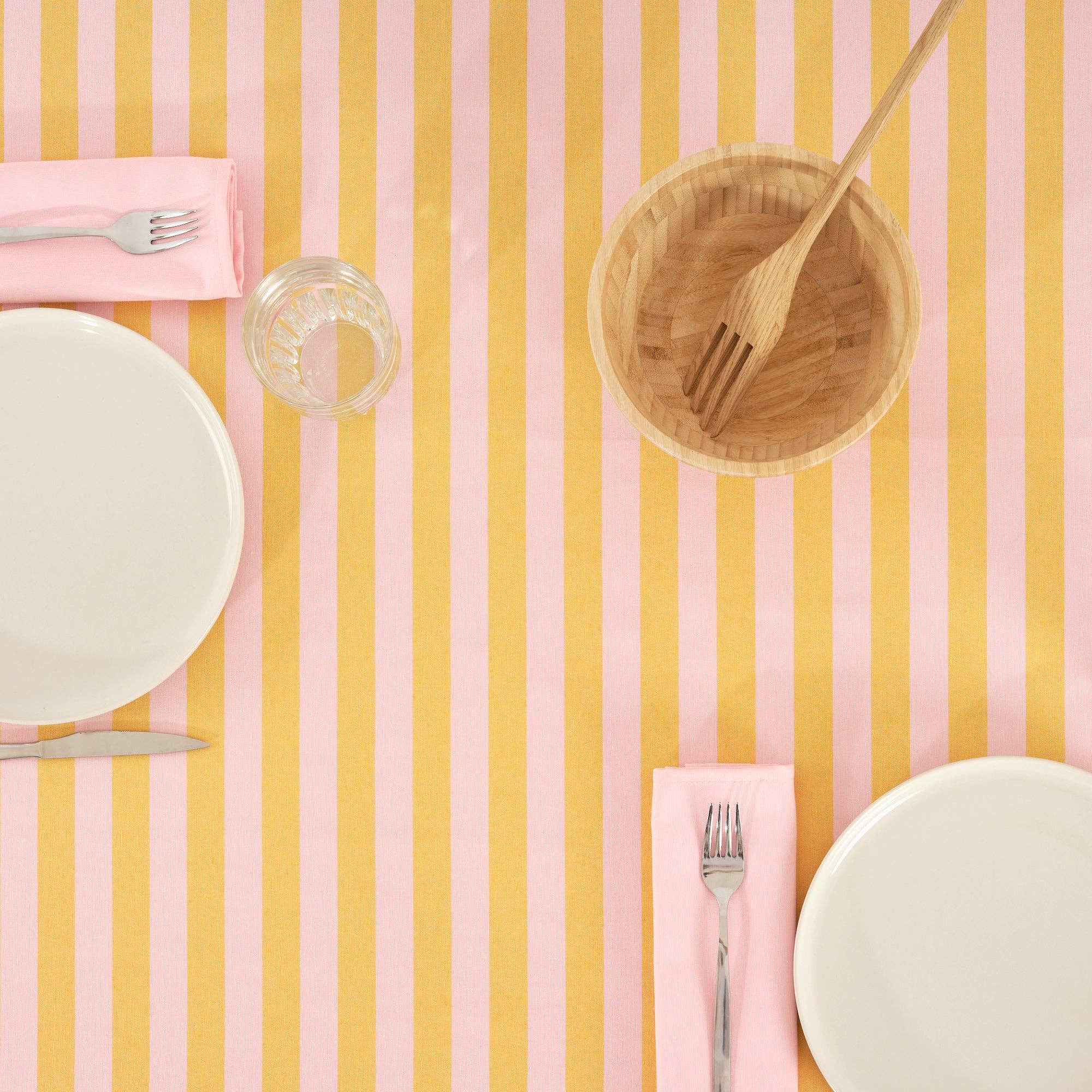 Light Pink / Flaxseed Striped Tablecloth 98" - bubblegum market