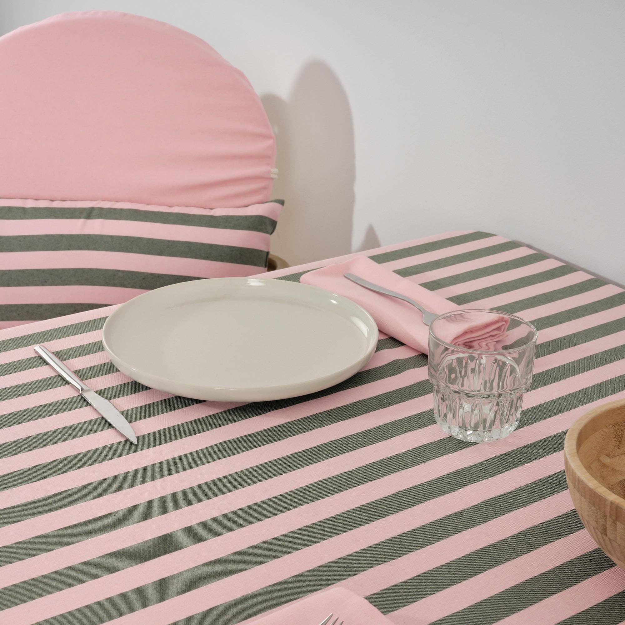 Light Pink / Sage Green Striped Tablecloth 118" - bubblegum market