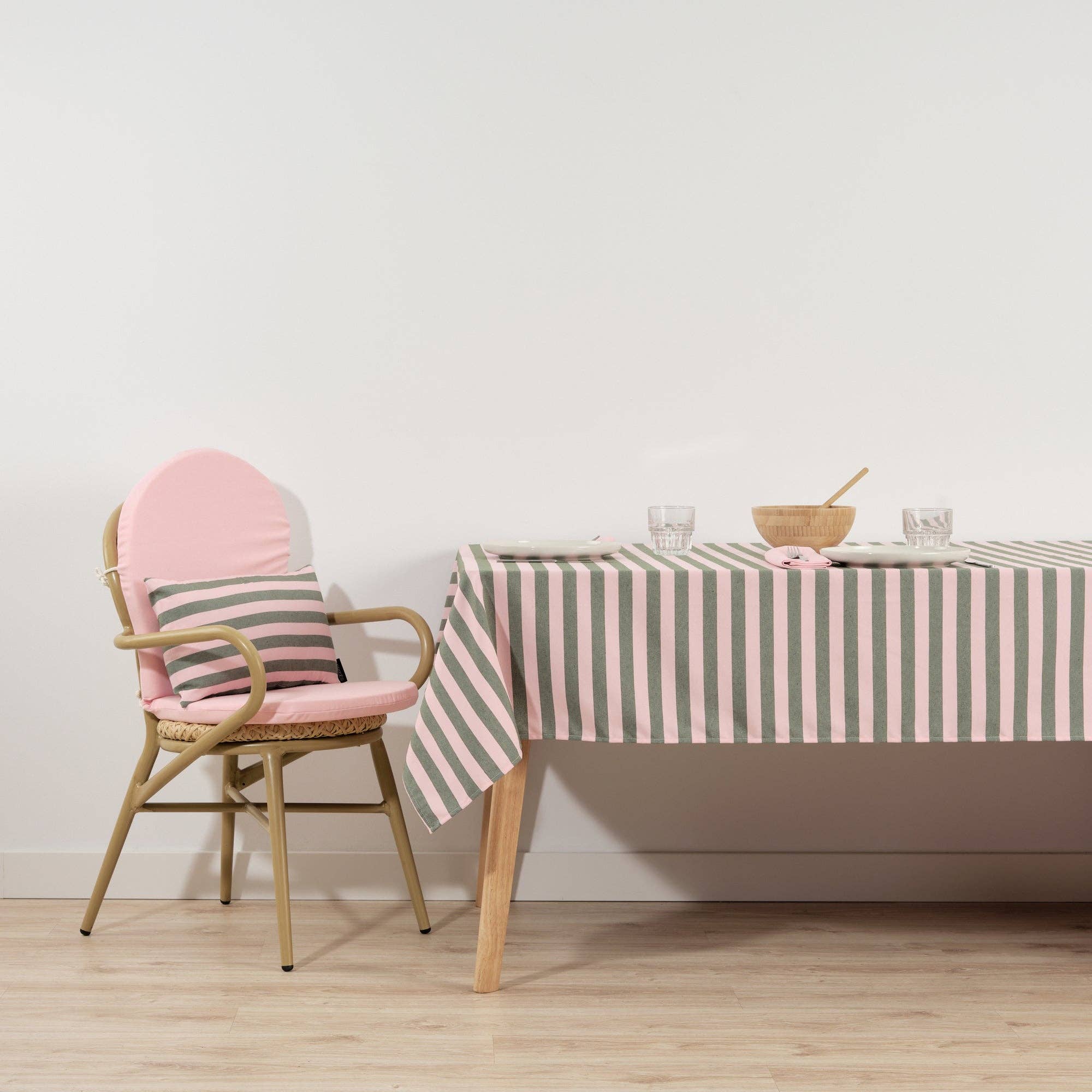 Light Pink / Sage Green Striped Tablecloth 118" - bubblegum market