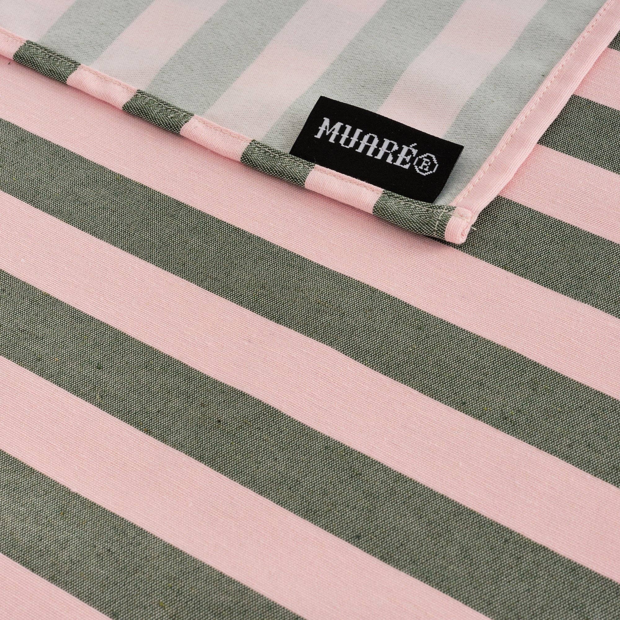 Light Pink / Sage Green Striped Tablecloth 98" - bubblegum market