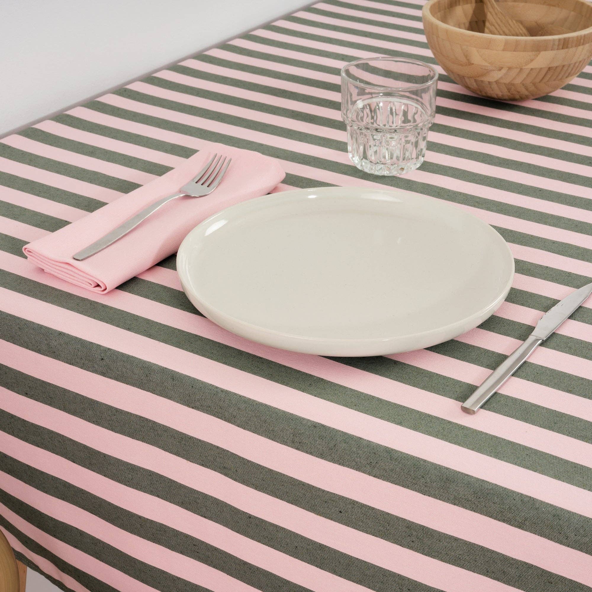 Light Pink / Sage Green Striped Tablecloth 98" - bubblegum market