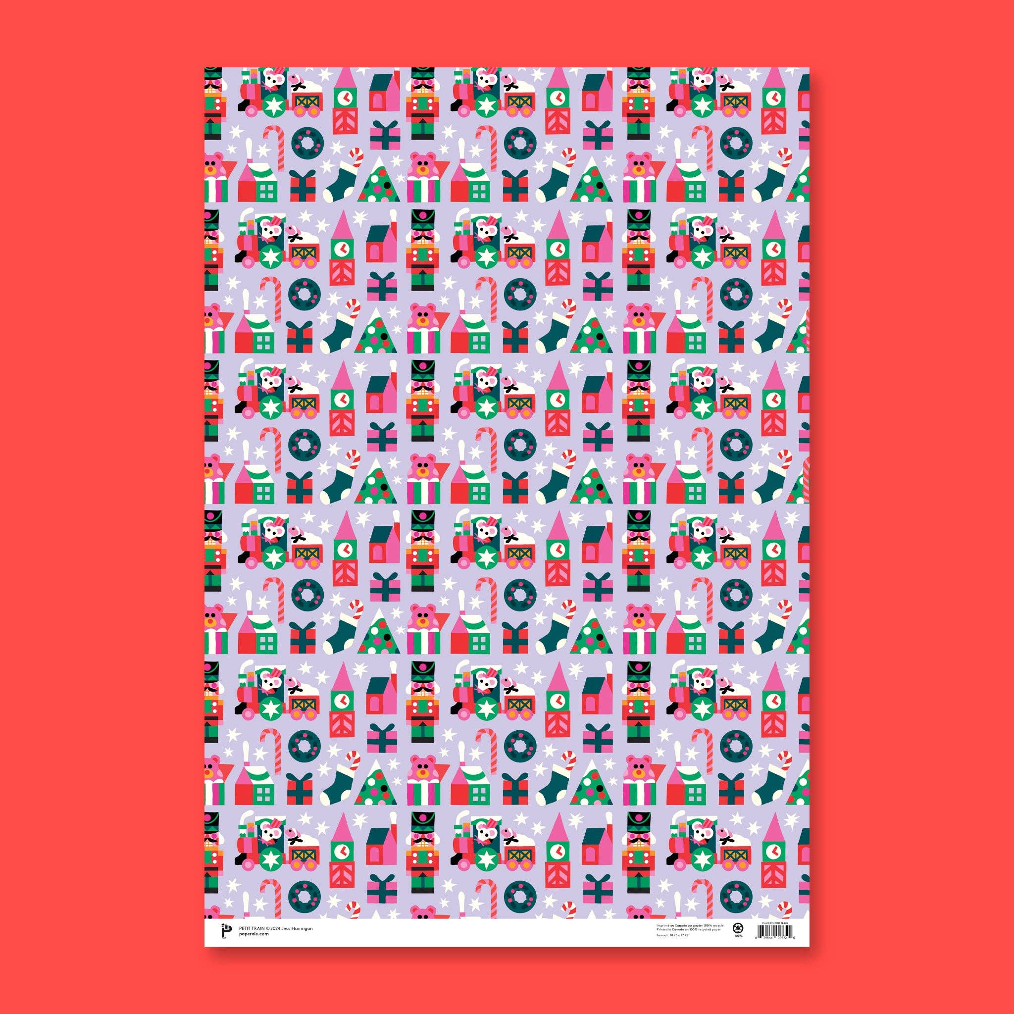LITTLE TRAIN Holiday Gift Wrap Sheet - bubblegum market