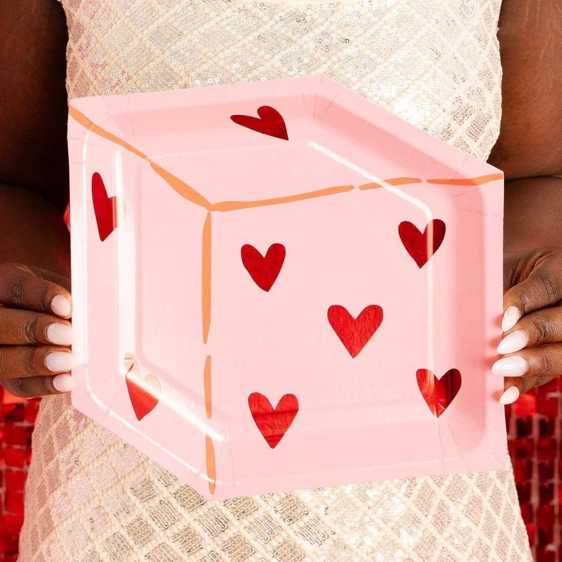 LUCKY IN LOVE Heart Dice Paper Plates 9" - bubblegum market