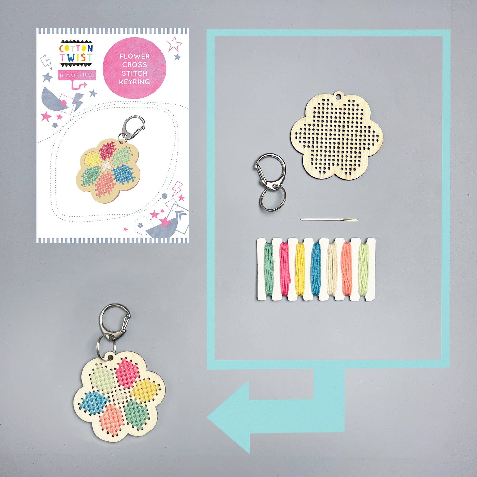 Make Your Own Flower Cross Stitch Keyring - bubblegum market