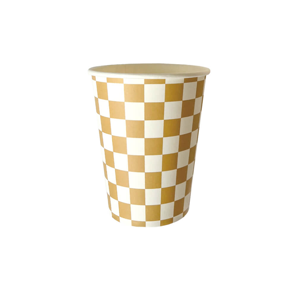 matte-gold-check-paper-cups-checkered-party-mustard-golden