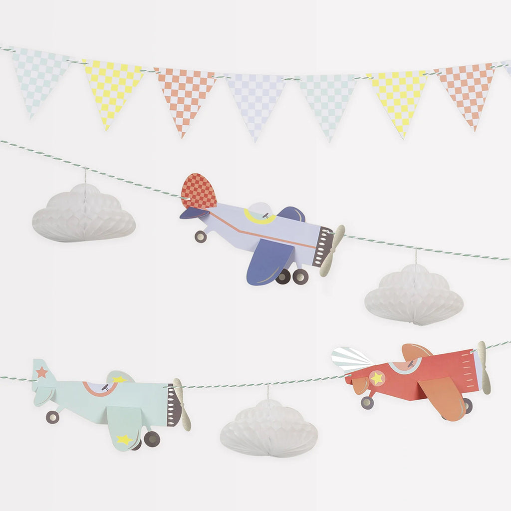 meri-meri-party-airplane-garland-planes-honeycomb-clouds-checkered-pennant-banner