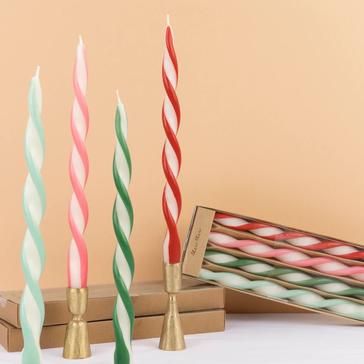 Meri Meri Party Assorted Stripe Holiday Twist Candles - bubblegum market