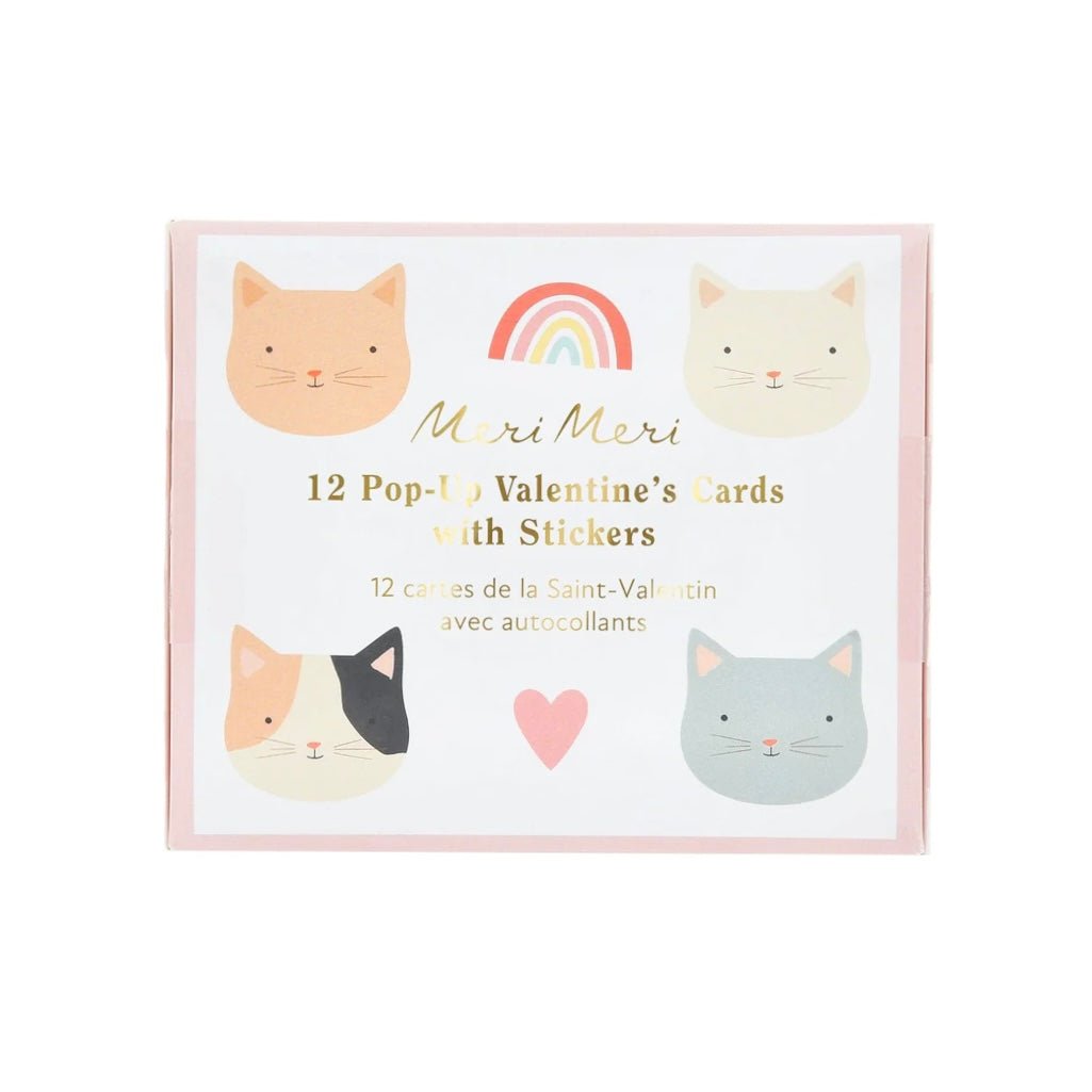 Meri Meri Party Cat Valentine's Cards & Stickers Set (12ct) - bubblegum market