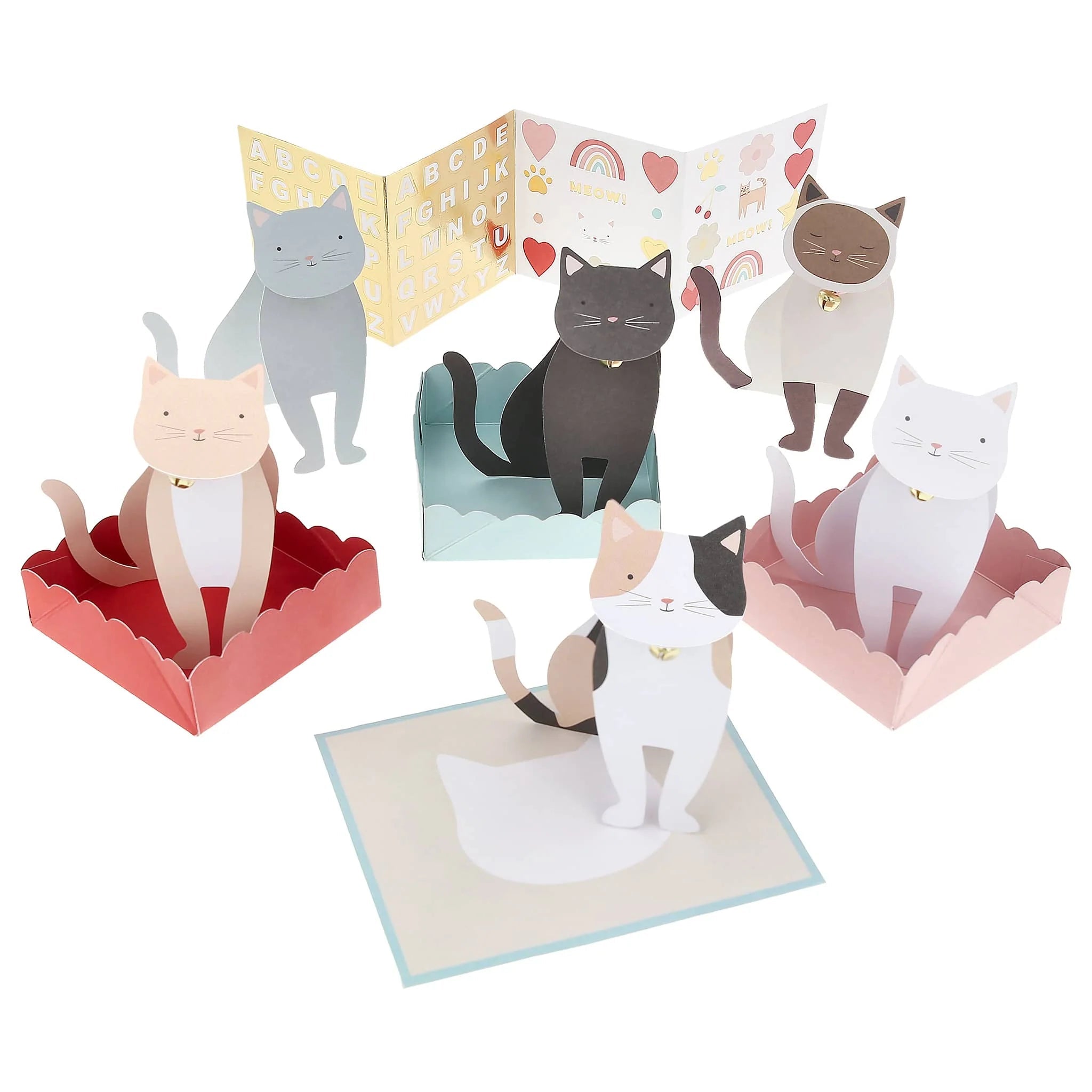 Meri Meri Party Cat Valentine's Cards & Stickers Set (12ct) - bubblegum market