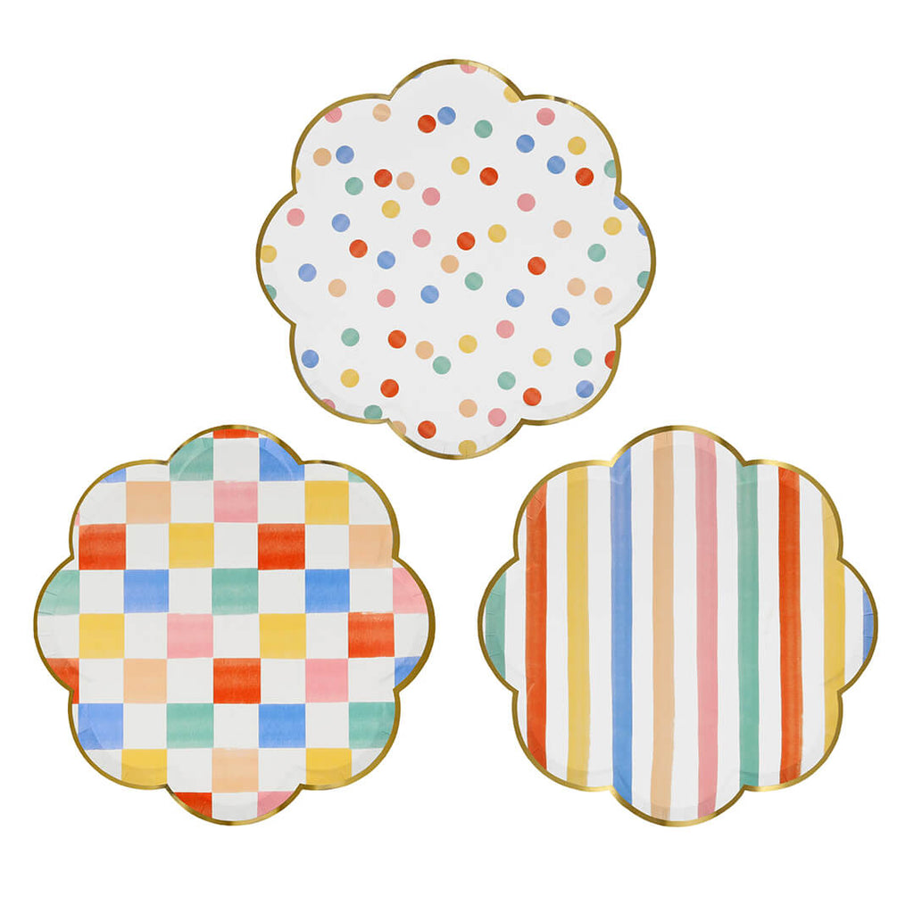 meri-meri-party-colorful-pattern-dinner-plates-stripe-harlequin-diamond-polka-dot-red-blue-yellow-green-peach-pink