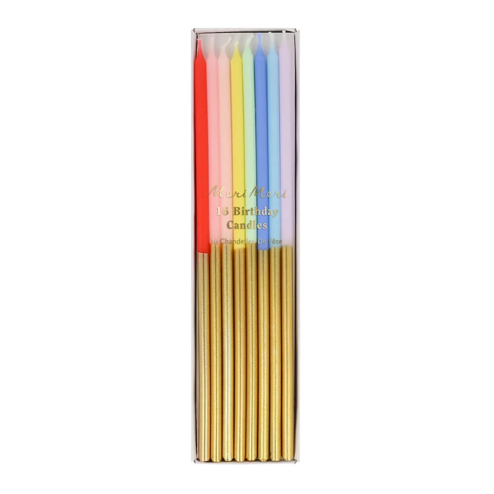 Meri Meri Party Gold Dipped Rainbow Mixed Candles - bubblegum market
