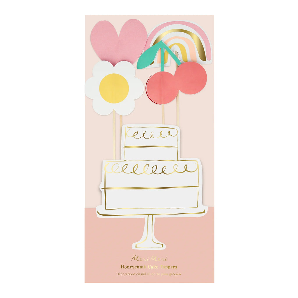 meri-meri-party-icons-cake-toppers-honeycomb-cherries-daisy-flower-power-heart-rainbow-packaged