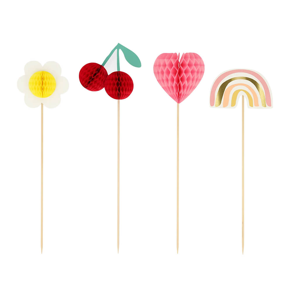 meri-meri-party-icons-cake-toppers-honeycomb-cherries-daisy-flower-power-heart-rainbow