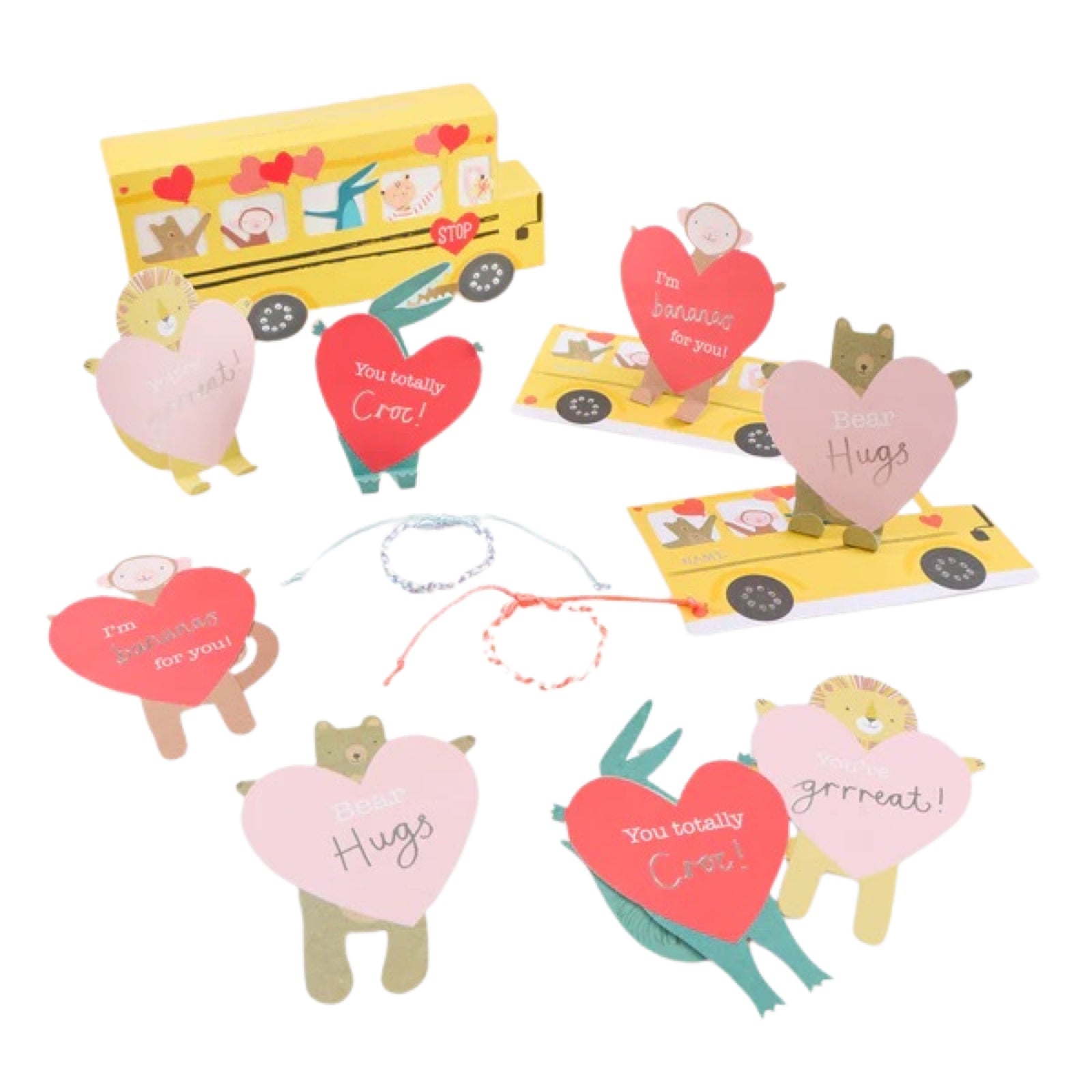 Meri Meri Party School Bus Valentine Cards & Friendship Bracelets Set (12ct) - bubblegum market