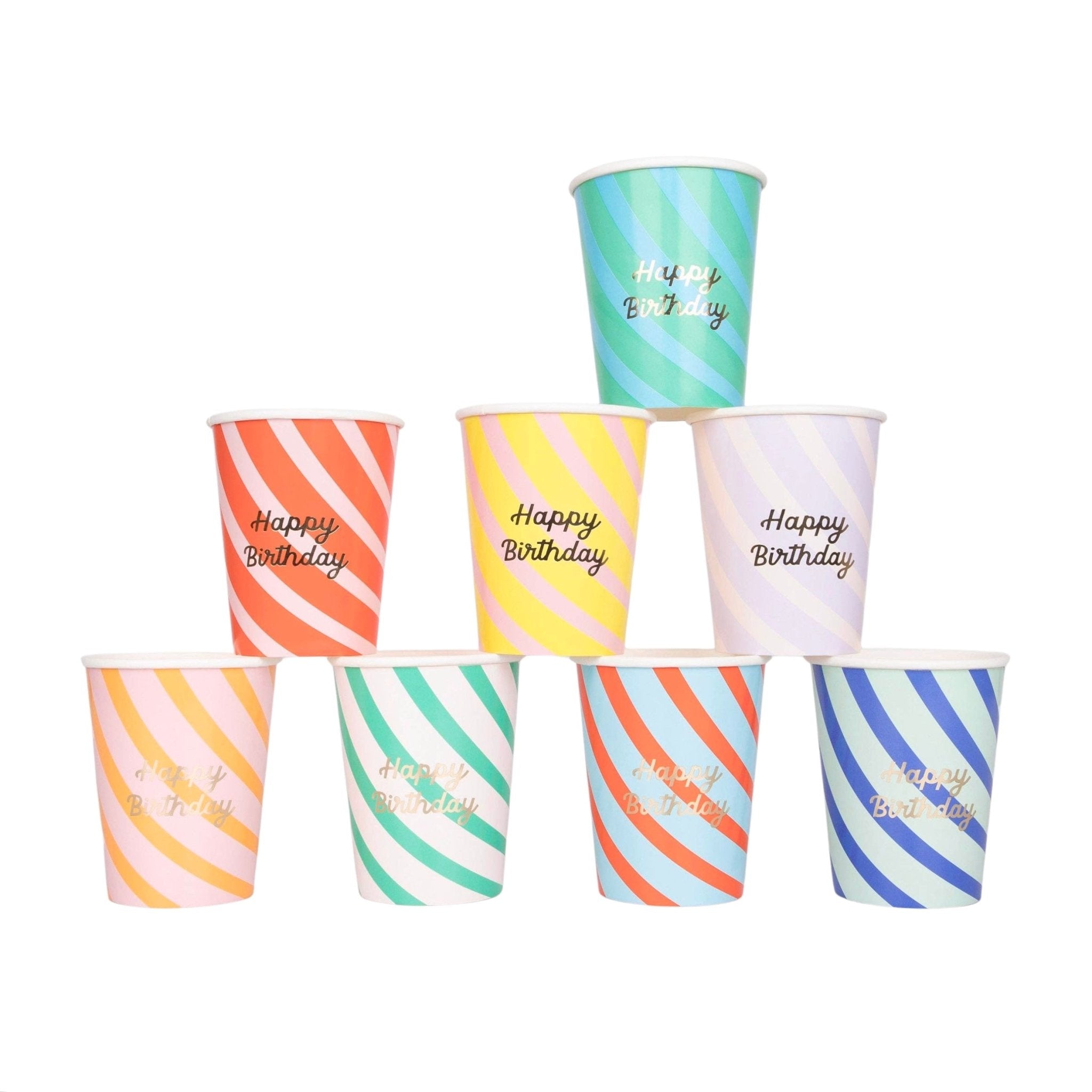Meri Meri Party Stripe Happy Birthday Cups - bubblegum market