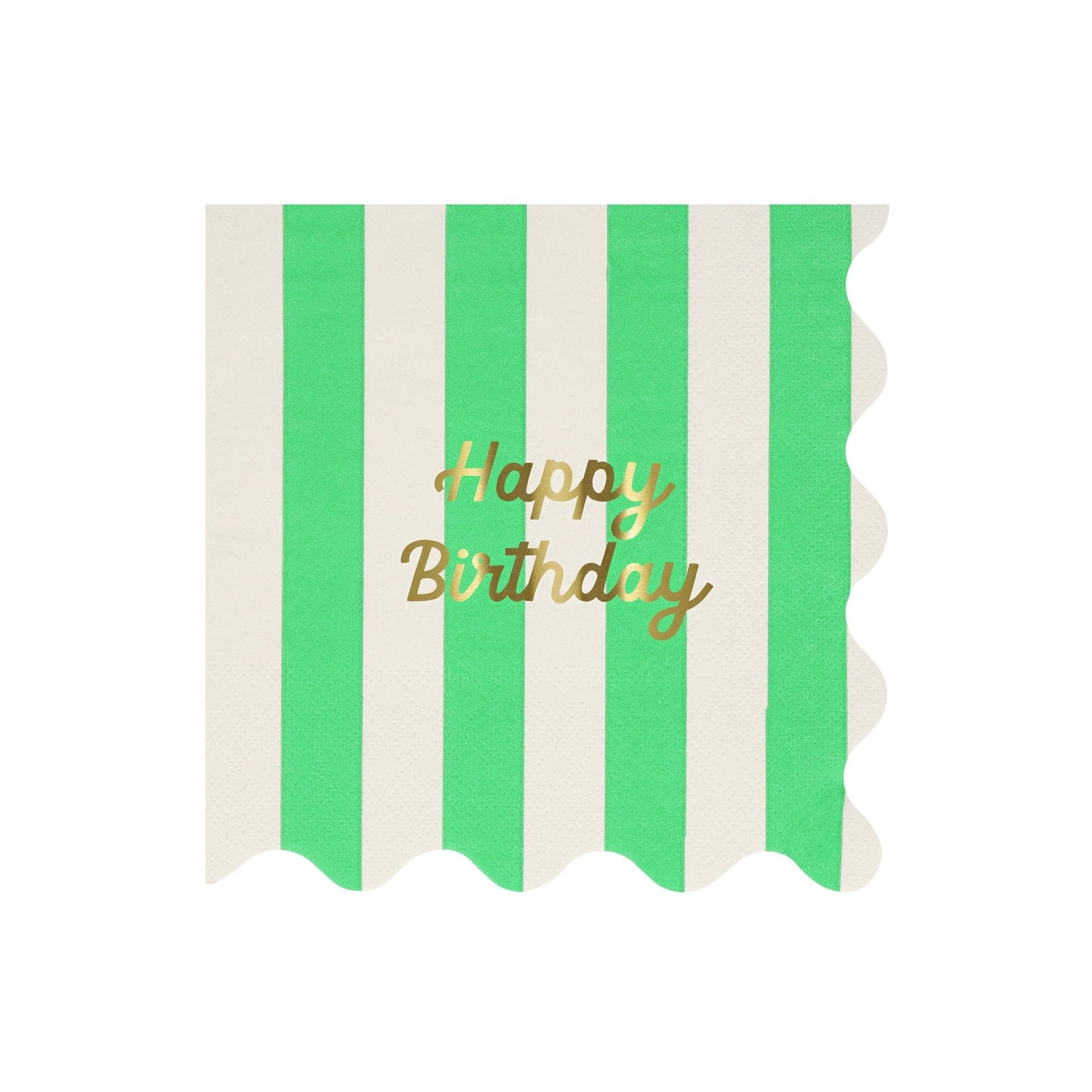 Meri Meri Party Stripe Happy Birthday Large Napkins - bubblegum market