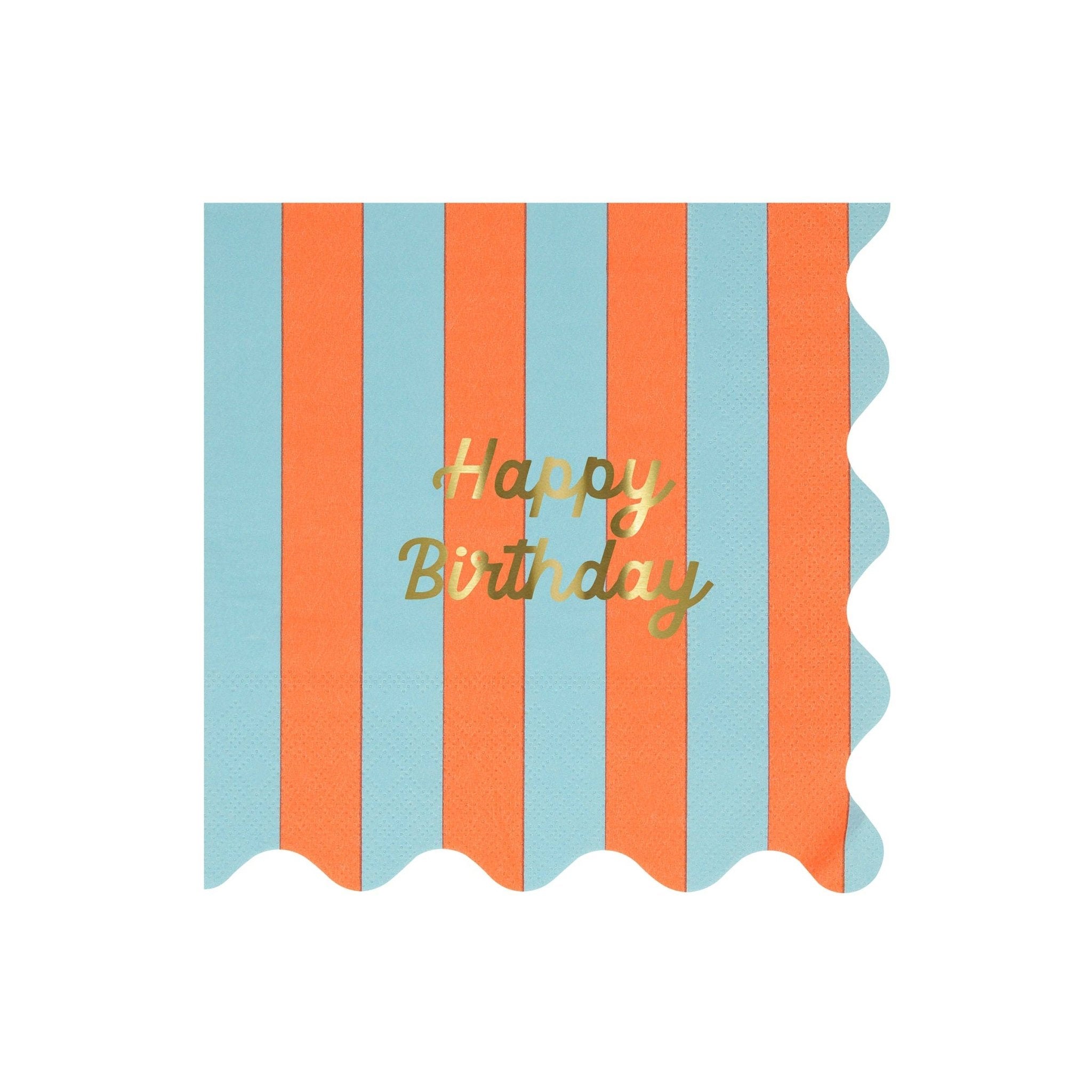 Meri Meri Party Stripe Happy Birthday Large Napkins - bubblegum market