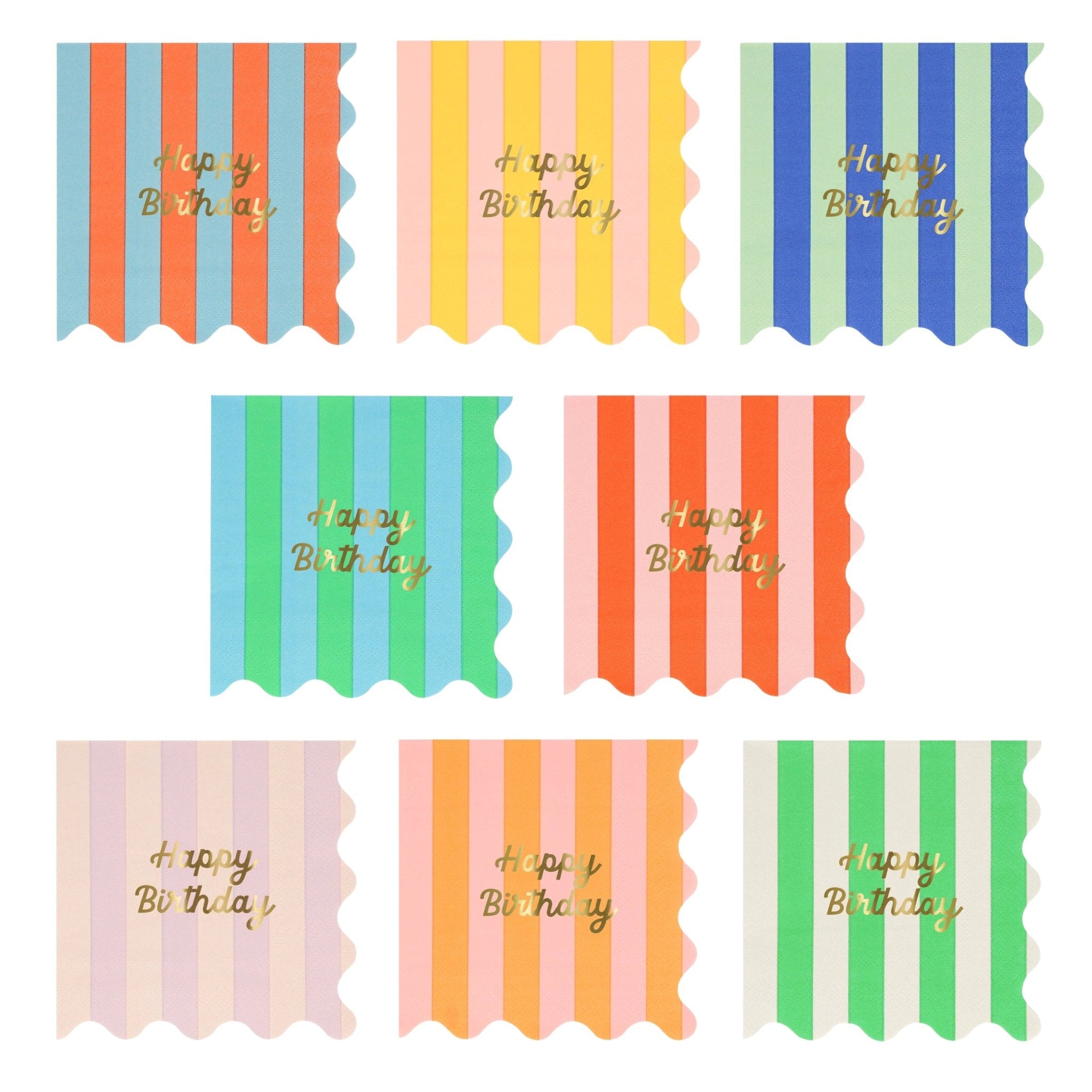 Meri Meri Party Stripe Happy Birthday Large Napkins - bubblegum market