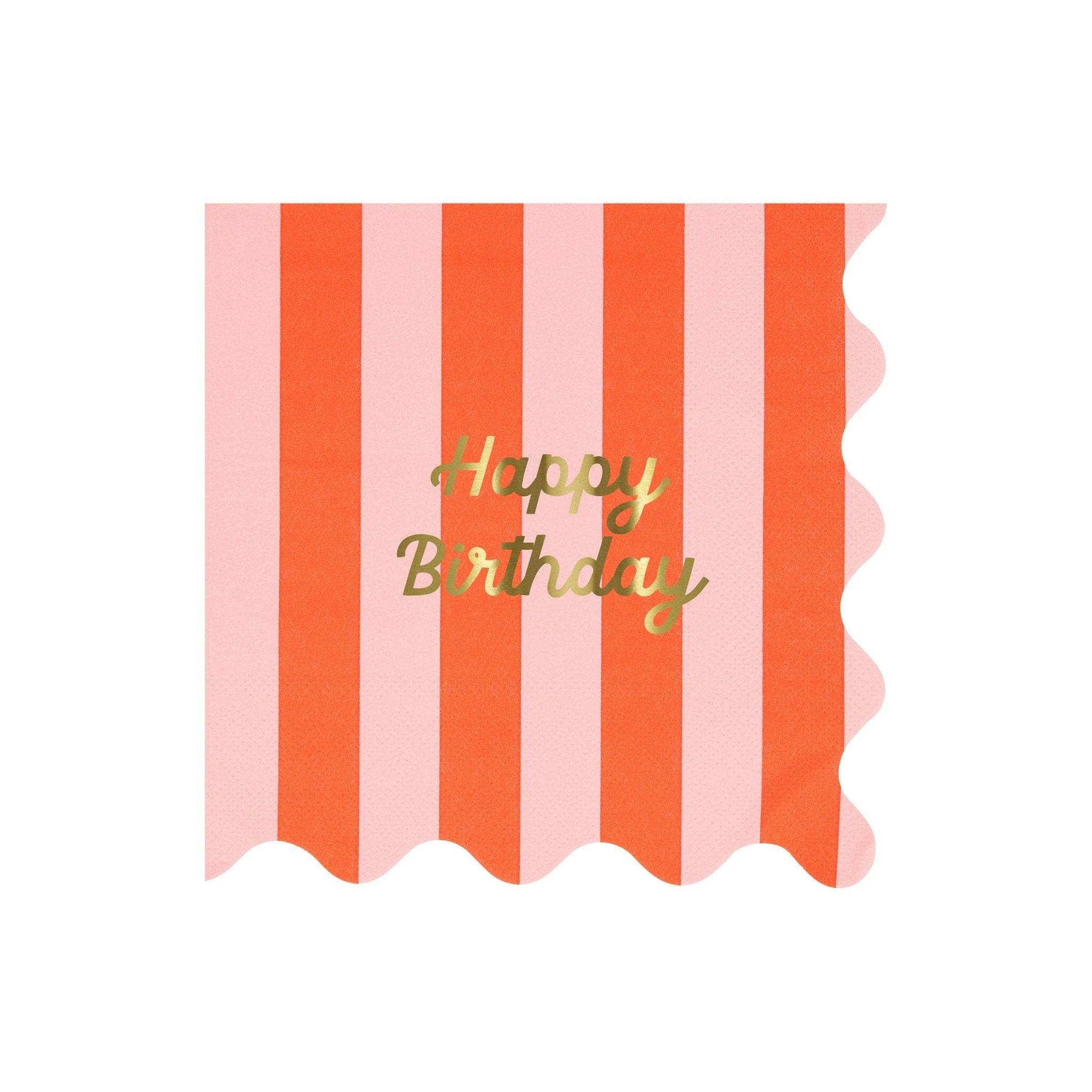 Meri Meri Party Stripe Happy Birthday Large Napkins - bubblegum market