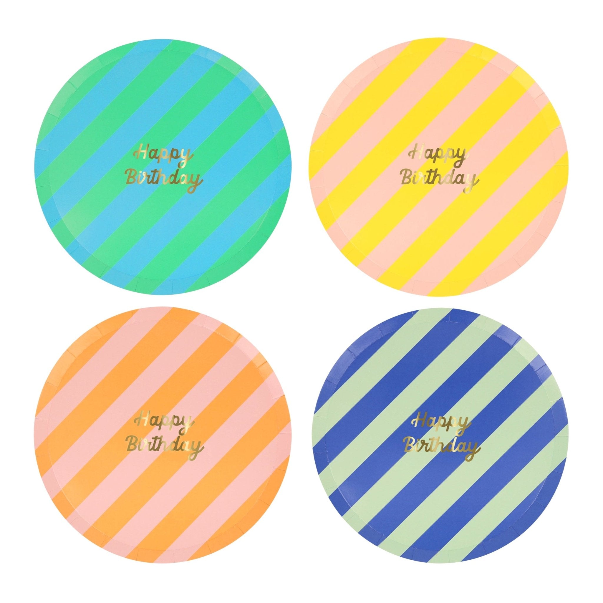 Meri Meri Party Stripe Happy Birthday Side Plates - bubblegum market