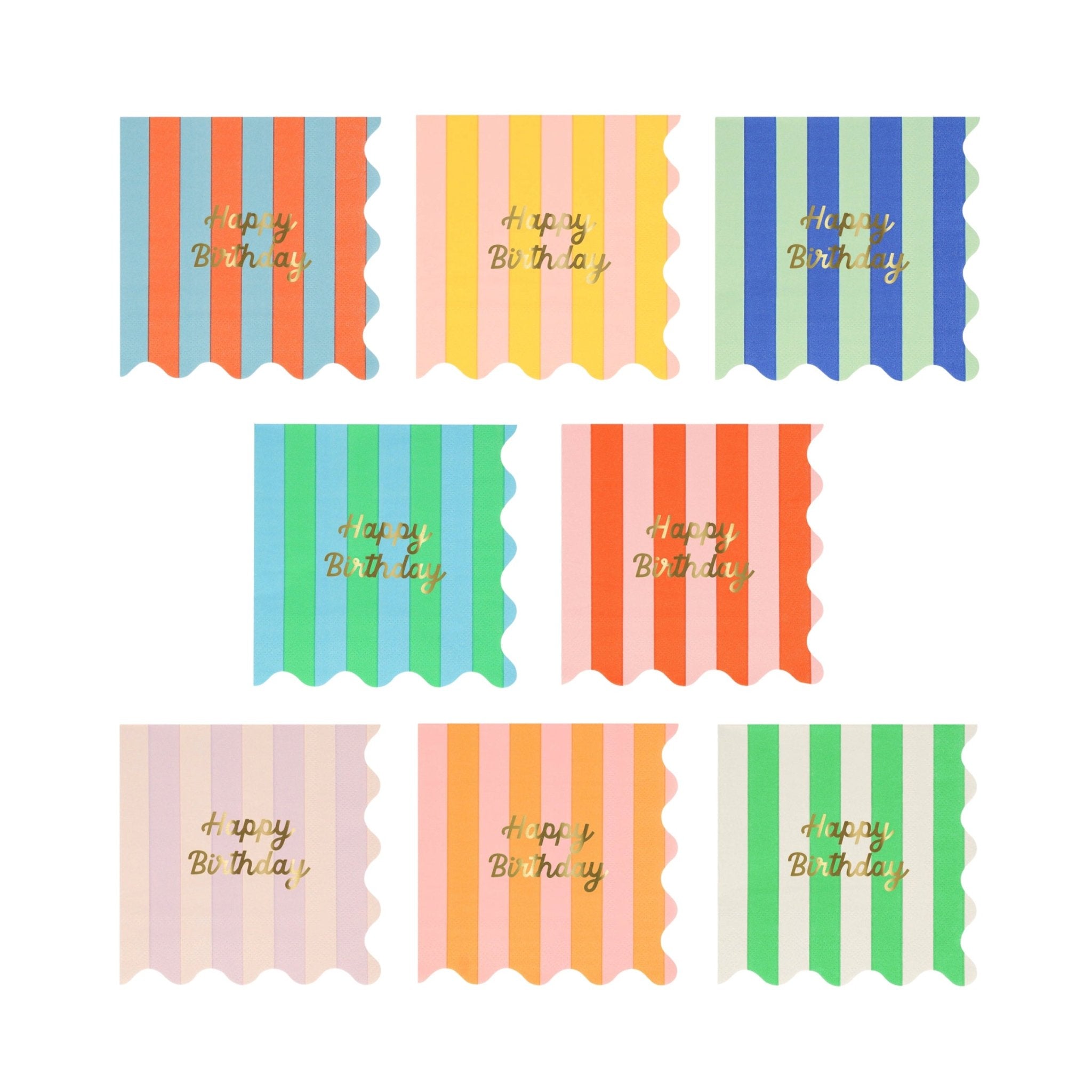Meri Meri Party Stripe Happy Birthday Small Napkins - bubblegum market