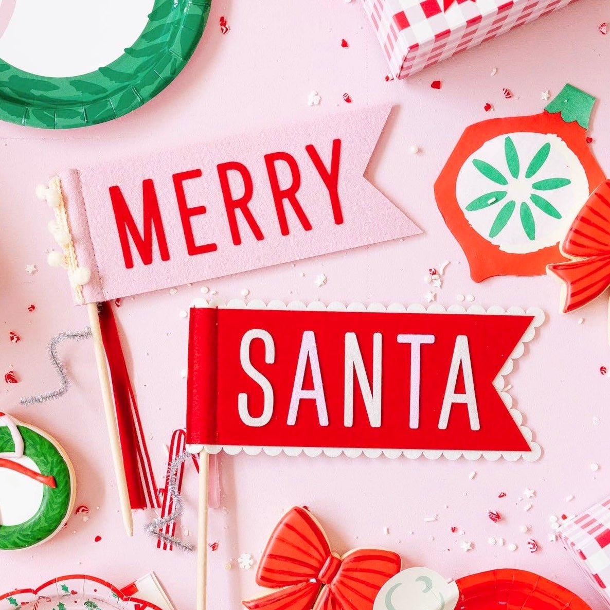 Merry & Santa Medium Felt Pennants (Set of 2) - bubblegum market