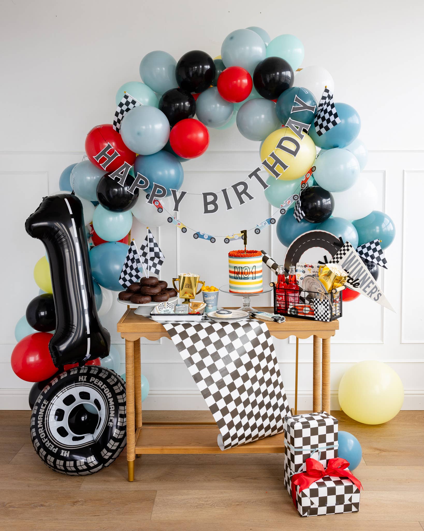 Miles Per Hour Checkered Flag Table Runner - bubblegum market
