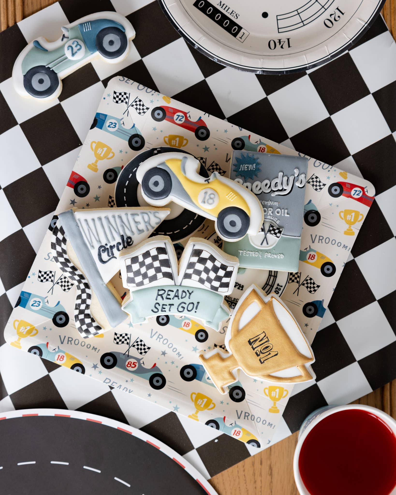 Miles Per Hour Checkered Flag Table Runner - bubblegum market