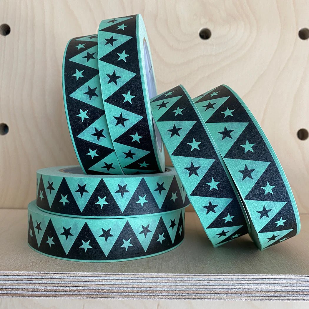 Mint Triangle & Star Patterned Tape - bubblegum market