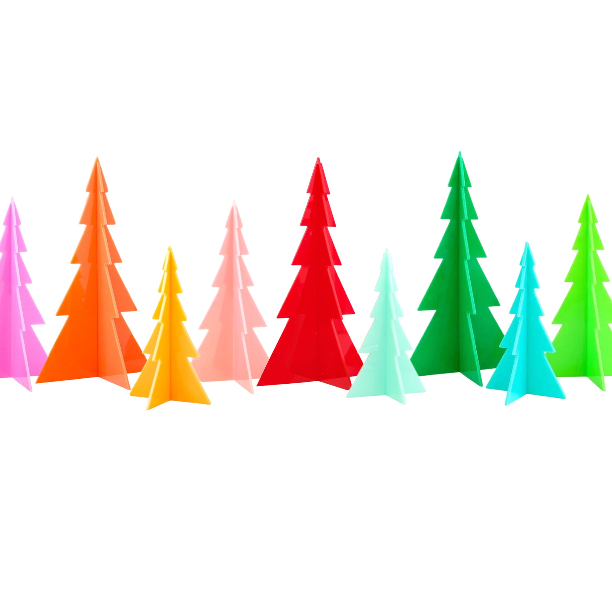 Red, Light Pink, and Mint Acrylic Christmas Trees Set